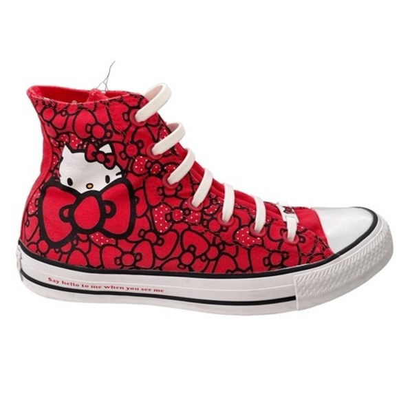 Rare Hello Kitty x Converse Chuck Taylor Red Sanrio Collab High Top Sz 8 - Picture 1 of 9